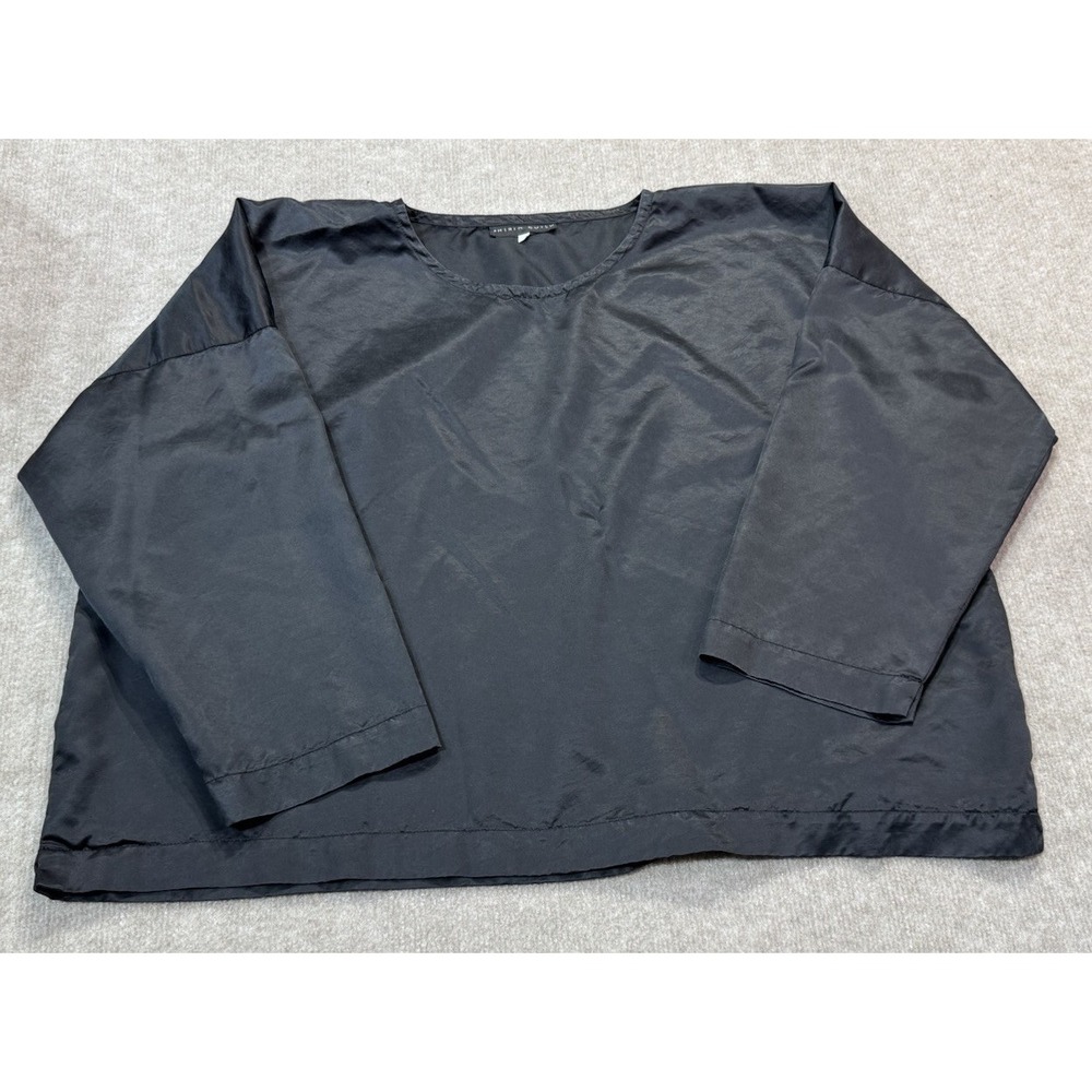Shirin Guild M Satin Blouse Wool Blend Black Boxy Luxe Capsule